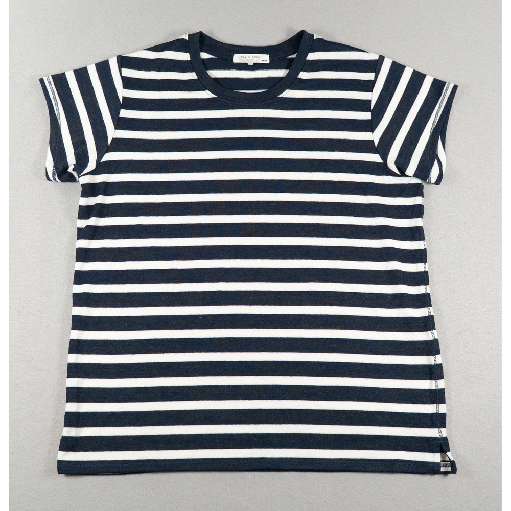Rag & Bone Womens T-Shirt XS Striped Short Sleeve Crew Neck Navy White Nautical